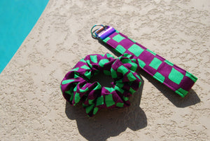 Green & Purple Checkered  Key FOB Wristlet