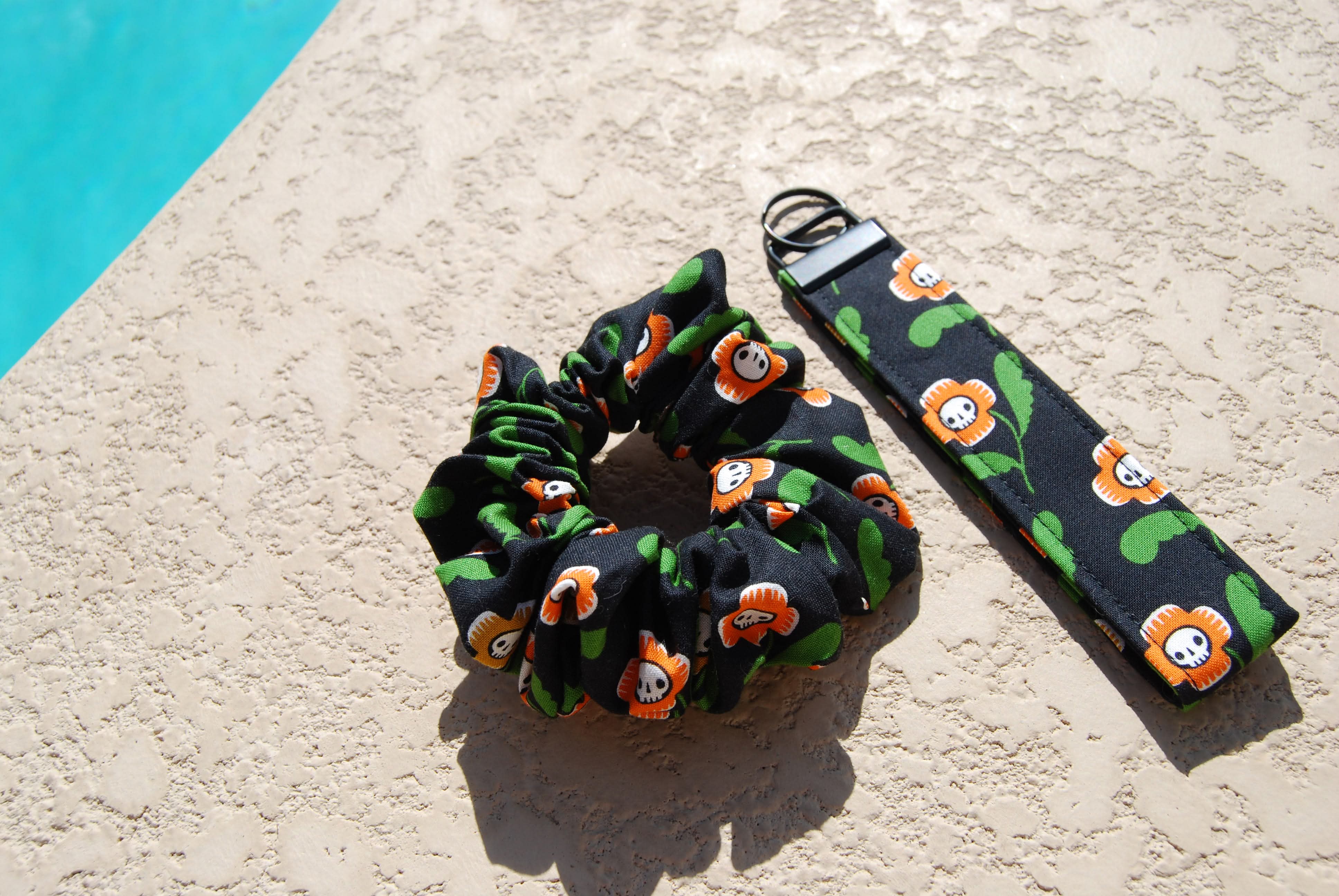 Skull Flower  Key FOB Wristlet