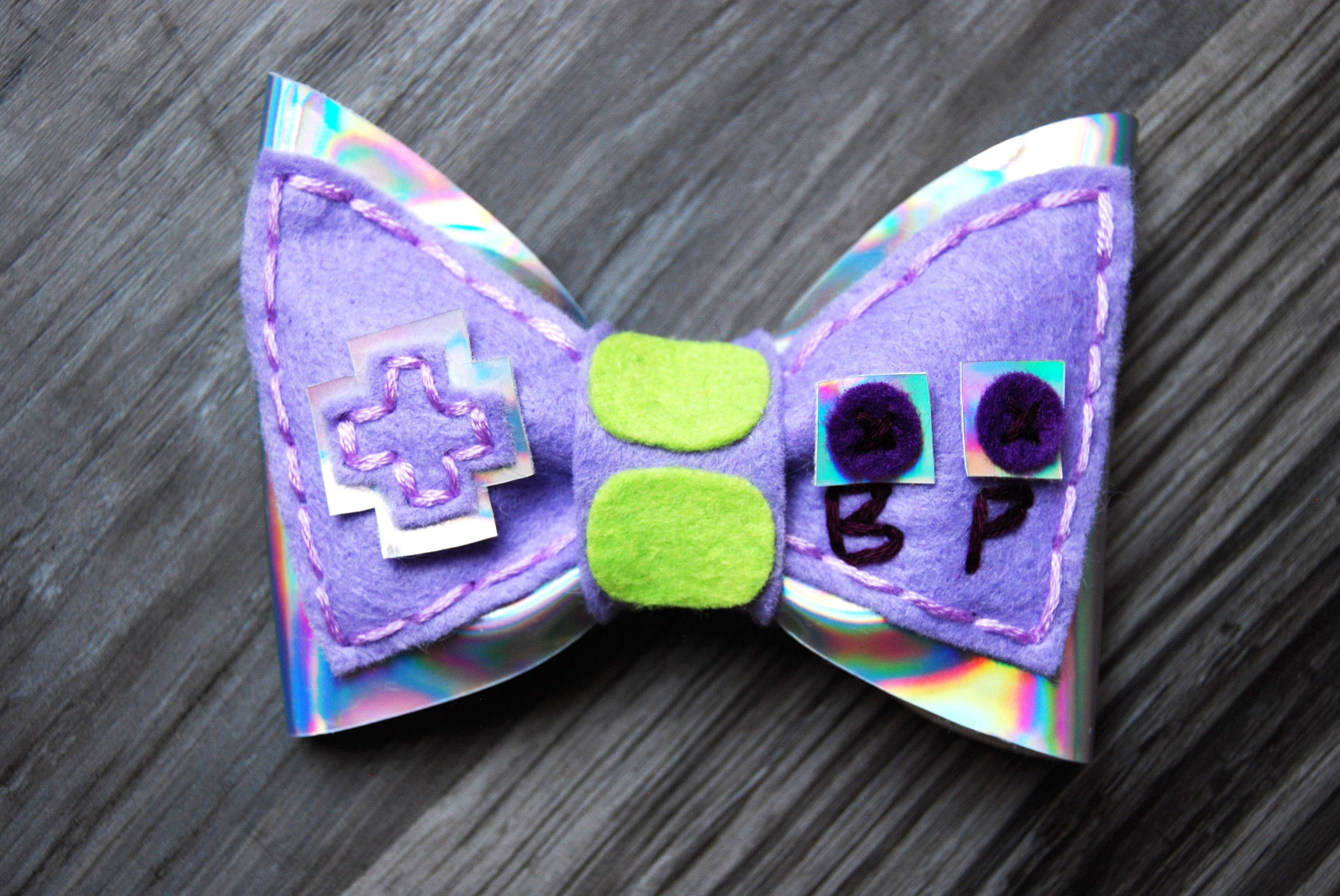 Purple Holographic NES Inspired Bow
